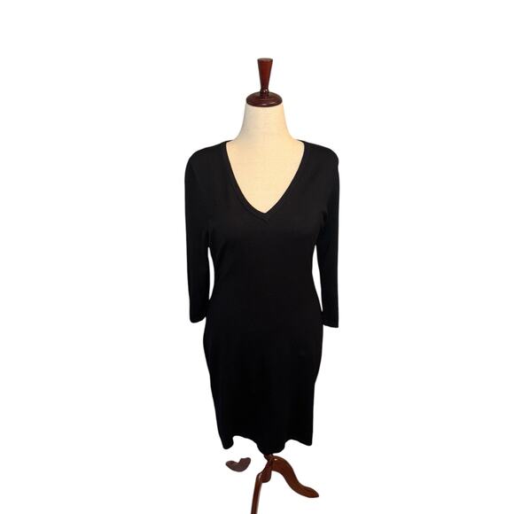 Calvin Klein Dresses & Skirts - Calvin Klein black sweater dress 3/4 sleeves tags cut out sz large